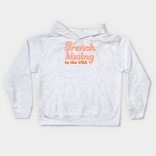 Orange French Kissing in the USA Kids Hoodie by thedailydisco